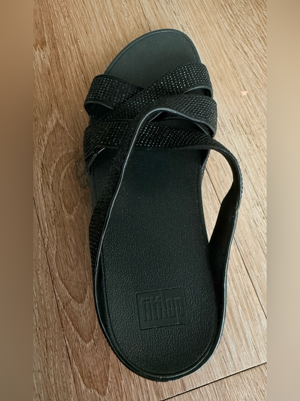 Black Rhinestone Slide Sandals - Women's Casual Slip-On